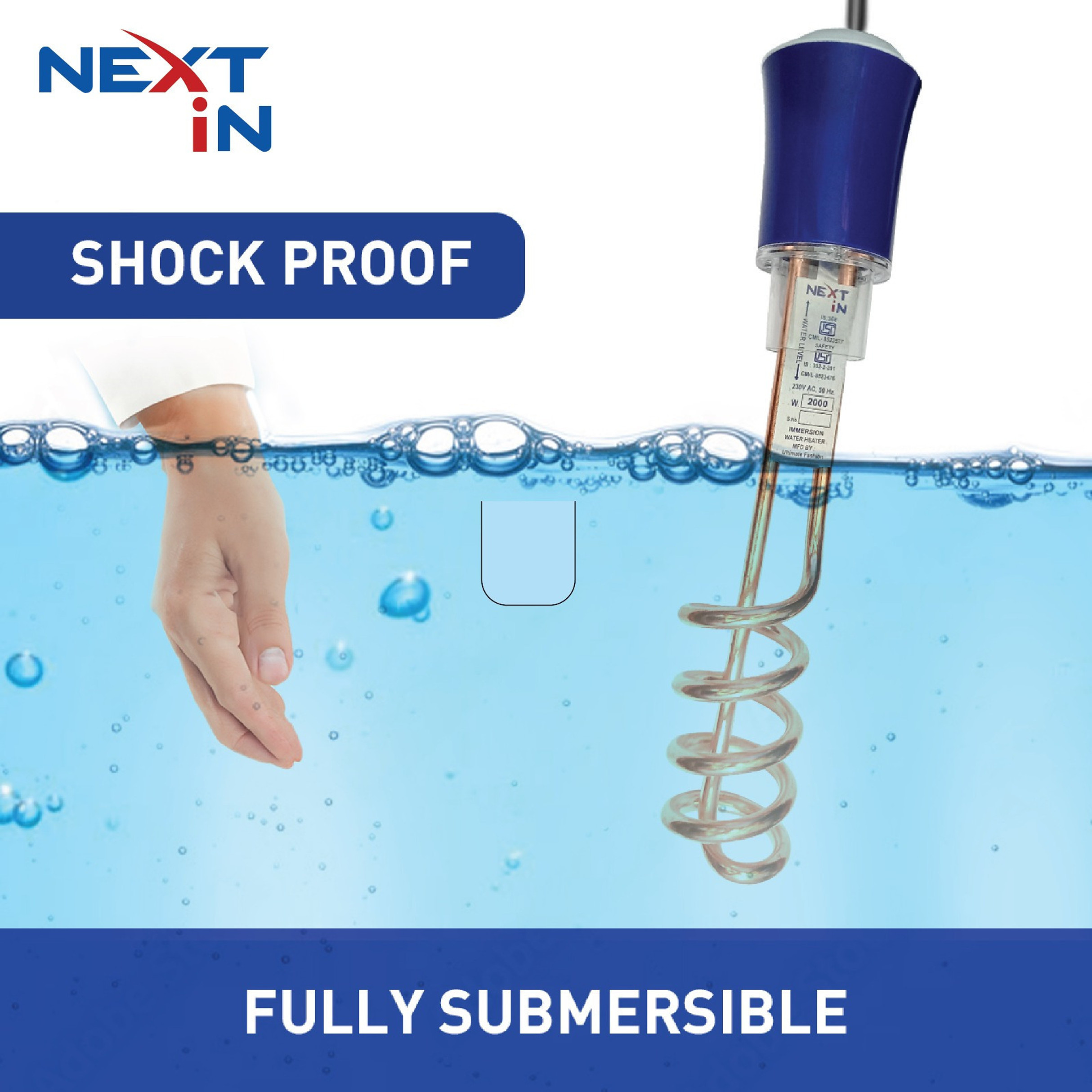 NEXT iN 2000W copper immersion rod front view