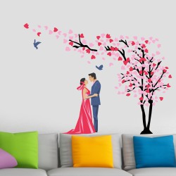 DK Decor Romantic Couple Under The Heart Leaves Tree and Love Quote with  Bicycle' Wall Sticker : : Home Improvement