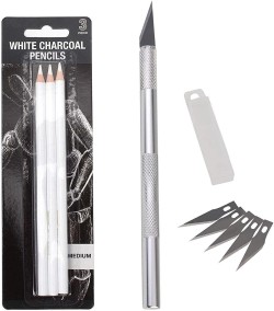Craftacious 3Pc Camlin Charcoal Pencil, 2Pc White