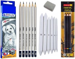 Definite ARTLINE 6Pc Sketch Pencils + 6Pc Blending Stumps +  FABER CASTELL 6Pc Drawing Pencil 