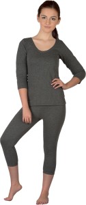 TORRIDO 8002 ROUND NECK 3/4 SLEEVE WOMEN THERMAL SET ASSORTED COLOUR PACK  OF 1