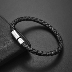 Engraved Mens Braided Leather Bracelet  The Silver Store