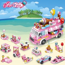 Vatos Girls Building Blocks Toys 553 Pieces Ice Cream Truck Set Toys