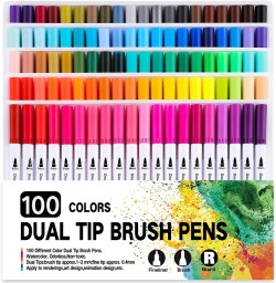 Soucolor Artist Brush Markers Pens for Adult Coloring Books, 34 Colors Dual  Tip (Brush and Fineliner) Art Marker Pen for Note taking