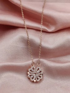 Luxury Lucky Five-leaf Flower Pendant Necklaces For Women Girls CZ Crystal  Cross Stainless Steel Zirconia Chains Jewelry