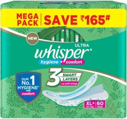 Whisper Bindazzz Night Sanitary Pads, Pack of 15 thin Pads, XL+