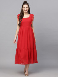 strapless open back dress Cotton Maroon Flared Strappy One Piece Dress