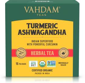 Vahdam Organic Turmeric Ashwagandha Turmeric Herbal Tea Bags Box