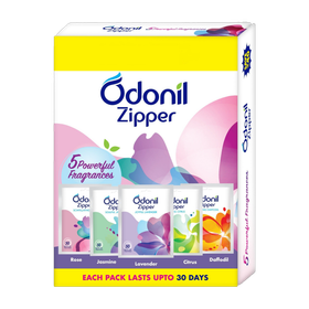 Odonil Zipper Bathroom Air Freshener Zipper Mix -50g (10gx5) |Instant & Long Lasting Fragrance Blocks Bathroom Air Freshener Zipper Mix -50g (10gx5) |