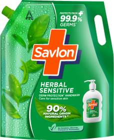 Savlon Herbal Sensitive Germ Protection Liquid 99.99% Germ Protection Hand Wash Refill Pouch 1.3 L