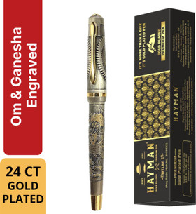 hayman 24 ct gold plated ganesha om engraved roller ball pen