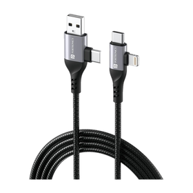 Portronics 4-in-1 Cable 3 A 1 m Konnect 4 IN 1 Multi Functional with Nylon Braided Fast for Android, iOS Devices Compatible with Smartphones, Tablet,