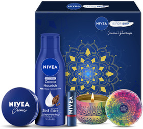 NIVEA Combo, Gift for Women, Body Lotion, Lip & Face Moisturizer Cream, Scented Candle 4 Items in the set