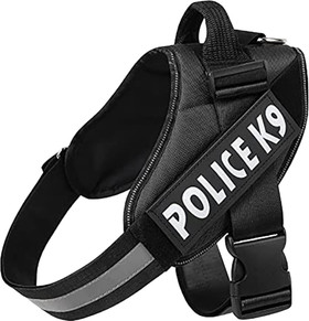 Buraq Dog Harness Police K9 | No Pull Dog Belt | Reflective Dog Vest Fabric Dog Buckle Harness, Large, Black