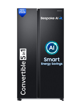 Samsung 653 L Frost Free Side by Side 3 Star Convertible Refrigerator  with AI and WiFi, Convertible 5-in-1, Digital Inverter Black DOI, RS76CG8003B1H