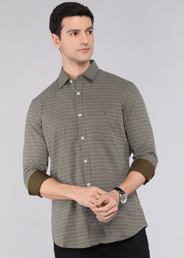 van heusen sport men printed casual dark green shirt