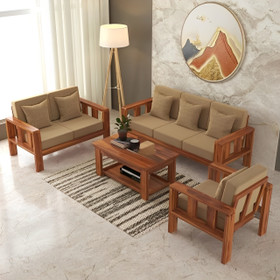 DECORWOOD Solid Sheesham Wood For Living Room, Hotel Office. Fabric 3 + 2 + 1 Sofa Set (Honey Teak Finish, DIY(Do-It-Yourself))