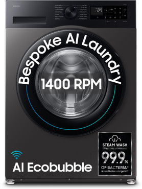 Samsung 9 kg 5 Star, AI Ecobubble, Super Speed, Wi-Fi, Hygiene Steam, Digital Inverter Motor Fully Automatic Front Load with In-built Heater Grey WW90
