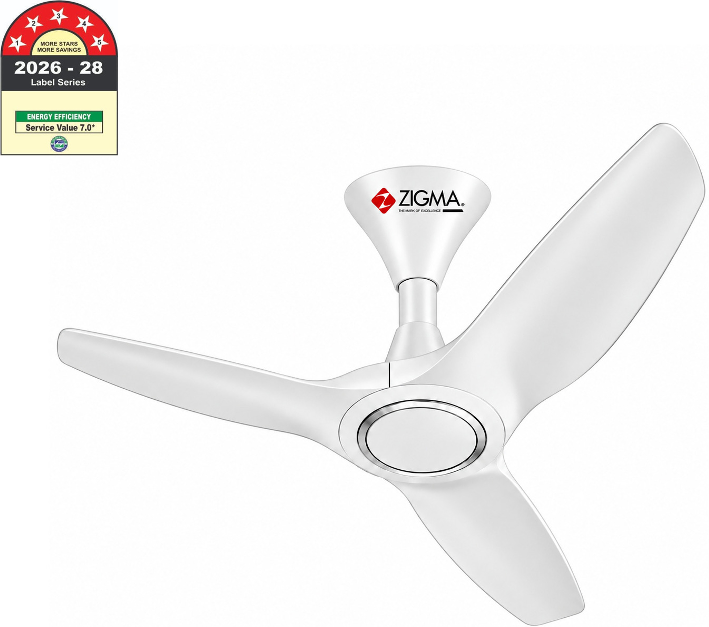 zigma Zenith Air with 36 Months Warranty 1200 mm Ceiling Fan (5 Star | Pure White | Pack of 1)