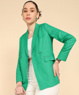 Allen Solly Ladies Green Blazer Allen Solly Solid Single Breasted