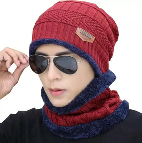 Zonkar Black Unisex Woolen Winter cap With neck Scarf Muffler hat