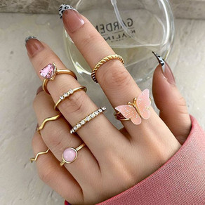Shining Diva Set of 13 Boho Midi Finger Crystal Rings Alloy Ring