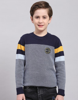 MONTE CARLO Colorblock Round Neck Casual Boys Multicolor Sweater