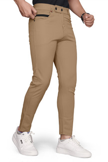 Fort Collins Khaki Track Pants Men Solid Straight Leg Cargo Pants - Main Image
