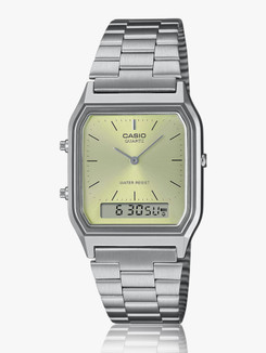 CASIO A-158WA-1DF Vintage A158WA-1DF Black Dial Silver Stainless