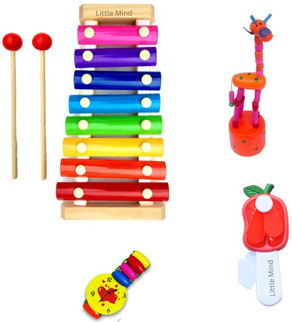 Little Mind Wooden Note Xylophone Giraffe Push Up Toys/ Fruit