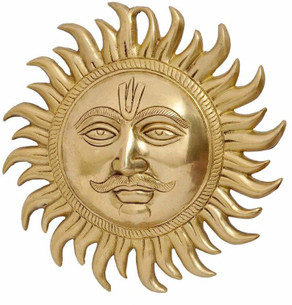 Lord Sun Idol Brass Wall Hanging - 18cm Surya Murti Statue For Vastu Home Decor & Good Luck