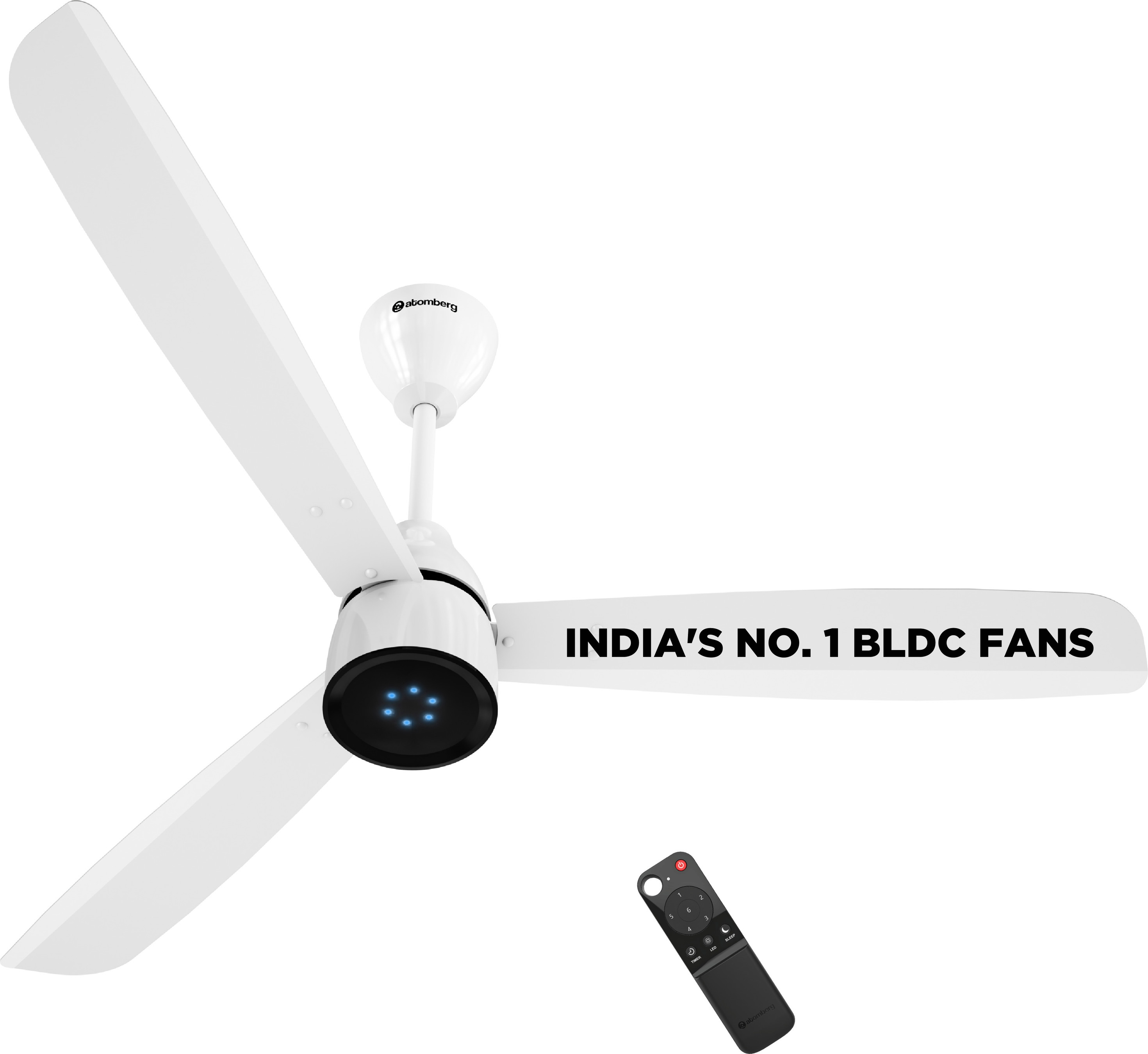 Atomberg Renesa Prime Remote|High Air Delivery|LED Speed Indicator|Low Noise|Sleek Design with 3 Year Warranty BLDC Motor with Remote 1200 mm Ceiling Fan (5 Star | Gloss White | Pack of 1)