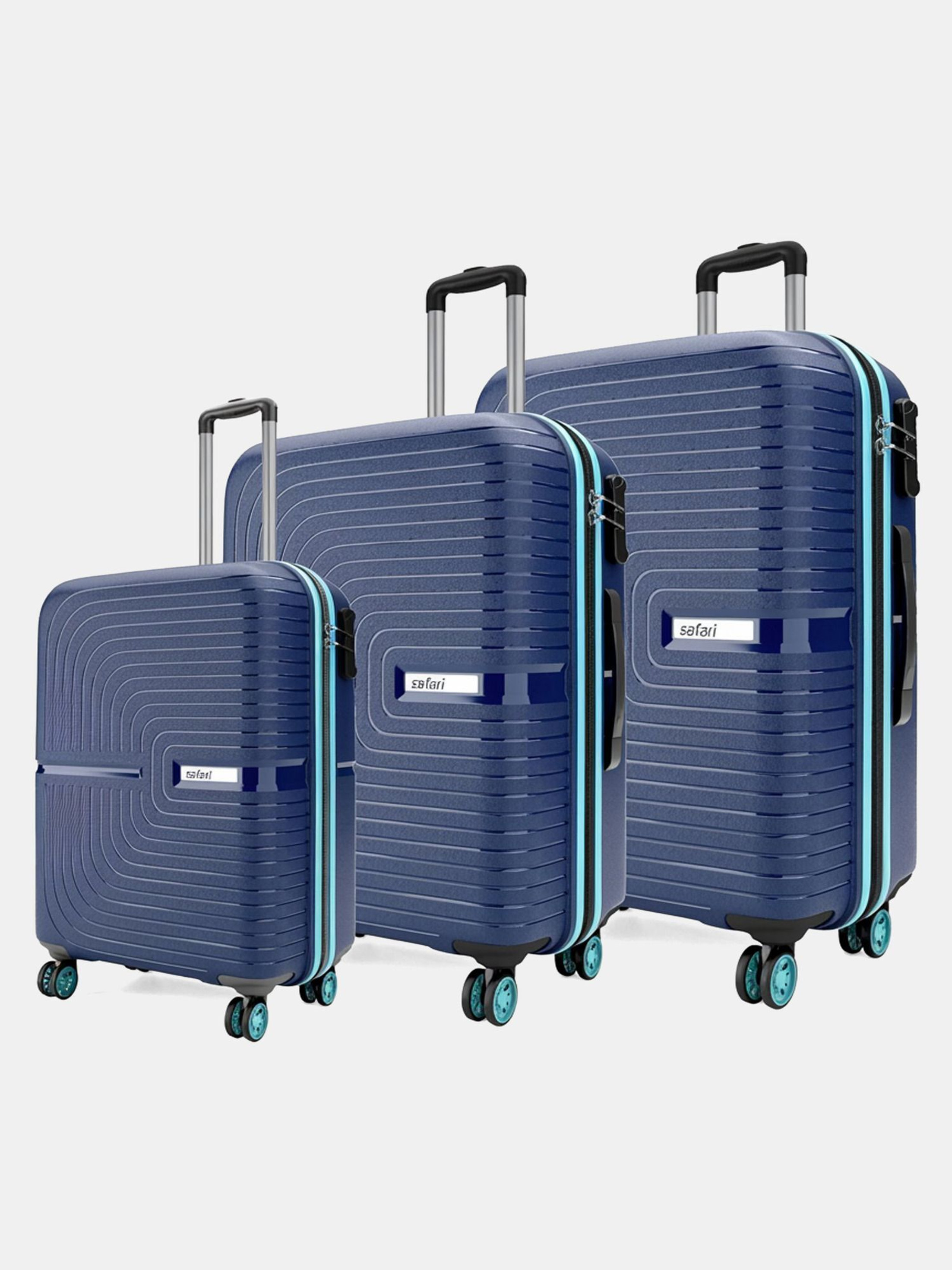 SAFARI Hard Body Set of 3 Luggage 8 Wheels - ECLIPSENEO 3 (Small 55cm | Medium 66cm | Large 75cm) - Blue, Silver