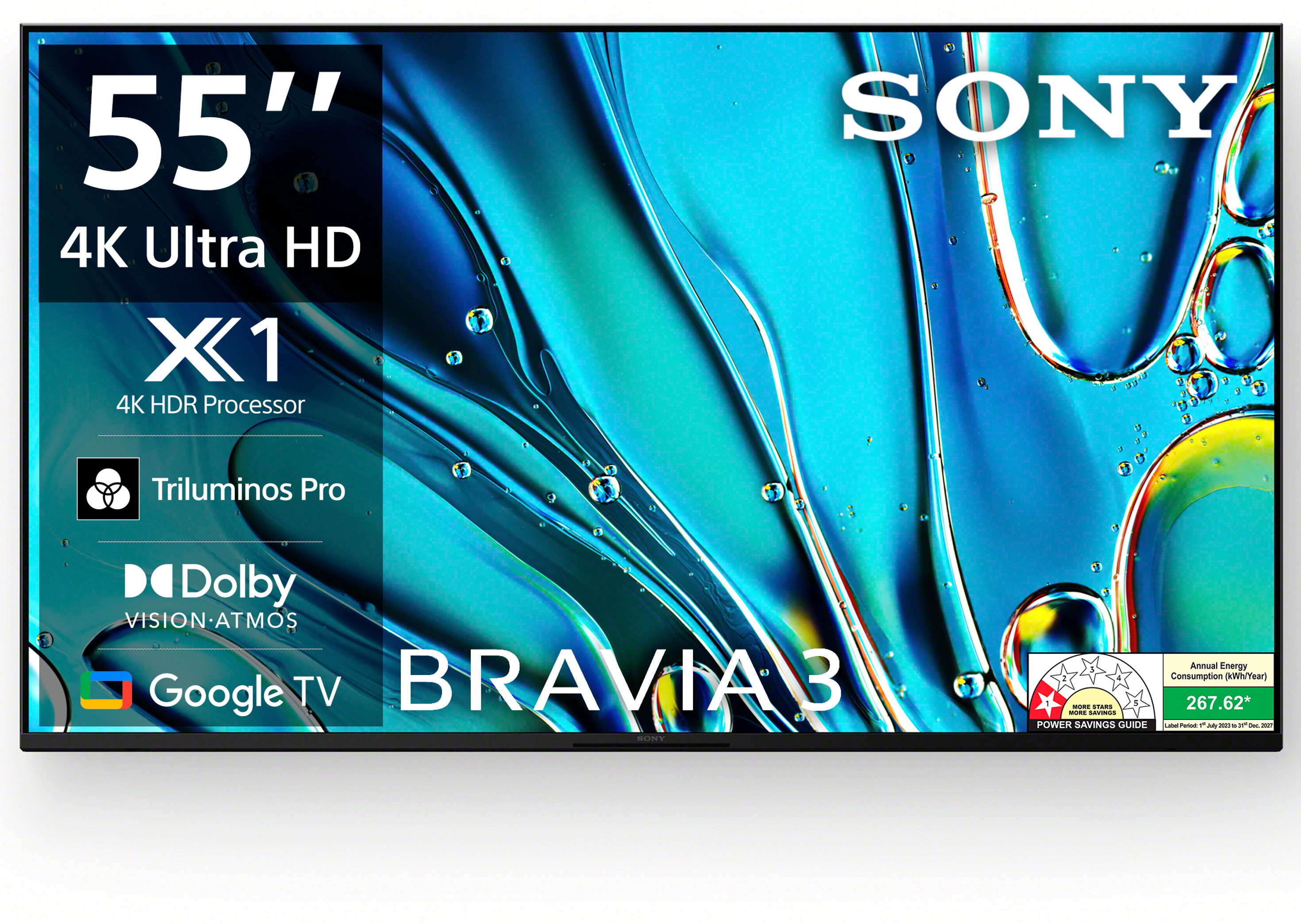 BRAVIA 3 138.8 cm (55 inch) Ultra HD (4K) LED Smart Google TV with Advanced AI Processor X1 HDR, Sony Picture Core, Dolby Vision Atmos (K-55S30) 4.5