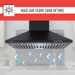 Elica Strip BF 60 Nero Pyramid Shape 60cm 3 Layer Baffle filter Powerful suction Low Noise LED Lamp Push Button Control Wall Mounted Black 880 CMH Chimney Price in India