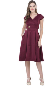 ATHENA Women Fit and Flare Brown Knee Length Dress
