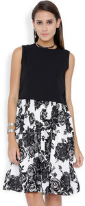 Tokyo Talkies Women Fit and Flare White, Black Knee Length Dress