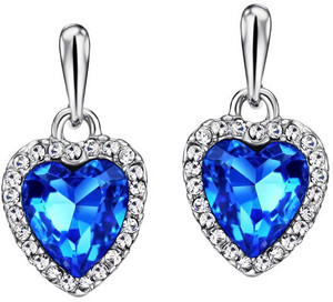 Swarovski Elements Austria Rhinestone Heart Shaped Ocean Blue Colour Swarovski Crystal Metal Drops & Danglers