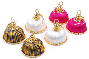 KRISHNA Stylish Hook Jhumkas Beads Silk Dori Jhumki Earring