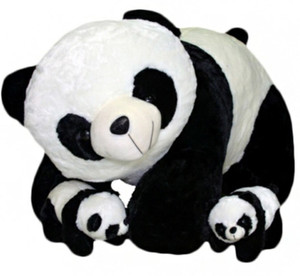 PARI Multicolor Soft Panda With Two Baby  - 35 cm