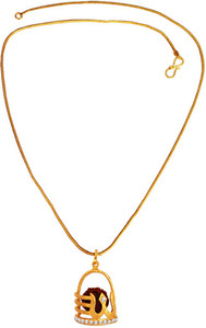 Menjewell 100 % Orignal Rudraksha Jewellery Collection Rudraksha Studded Lord Shiva Gold Plated Shivlingam & Trishul Brass Pendant