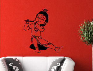 Bal Krishna Sticker WALL GURU 51.59 cm Lord Krishna And Bal Krishna Black Wall Decal And ...