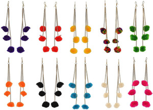 Bsquare Multicolor PomPom (Pack Of 10) Fabric Drops & Danglers