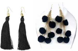 Bsquare Black Tassel And PomPom Earring Combo Fabric Tassel Earring