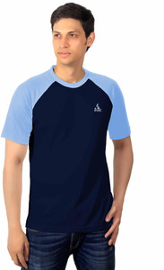 DS WORLD Colorblock Men Round Neck Dark Blue, Light Blue T-Shirt