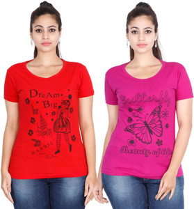 Fleximaa Printed Women Round Neck Multicolor T-Shirt