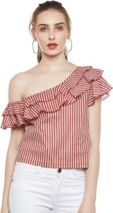 Zastraa Casual Short Sleeve Striped Women Red Top