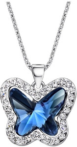 WearYourFashion Sparkling Butterfly Platinum Plated Alloy Necklace