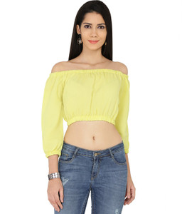 Chimpaaanzee Party 3/4 Sleeve Solid Women Yellow Top