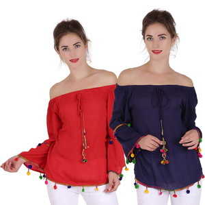 Emeros Casual Full Sleeve Solid Women Red, Blue Top
